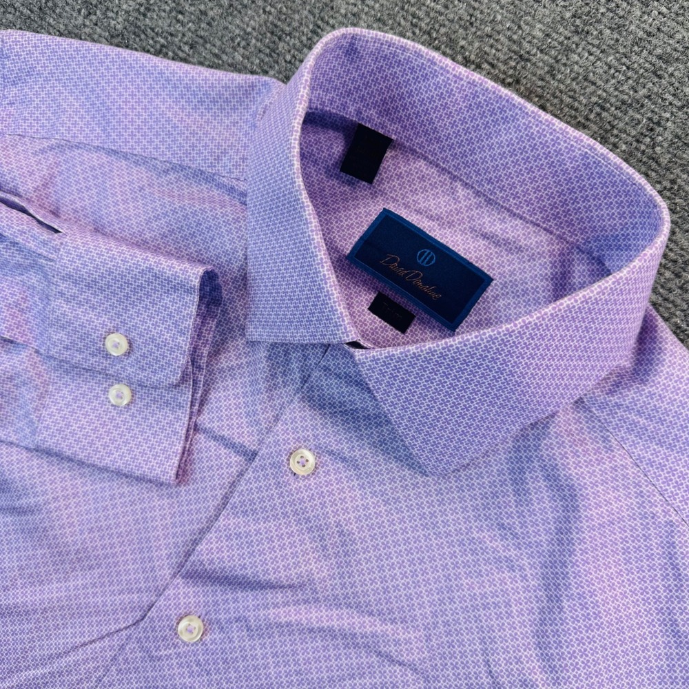 David Donahue Men's 16.5 34/35 TRIM FIT Dress Shirt Purple Geometric Cotton
